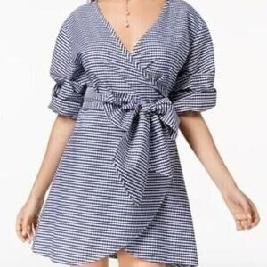 The Edit by Seventeen Junior Medium Wrap Dress Blue White Gingham Self Tie Belt
